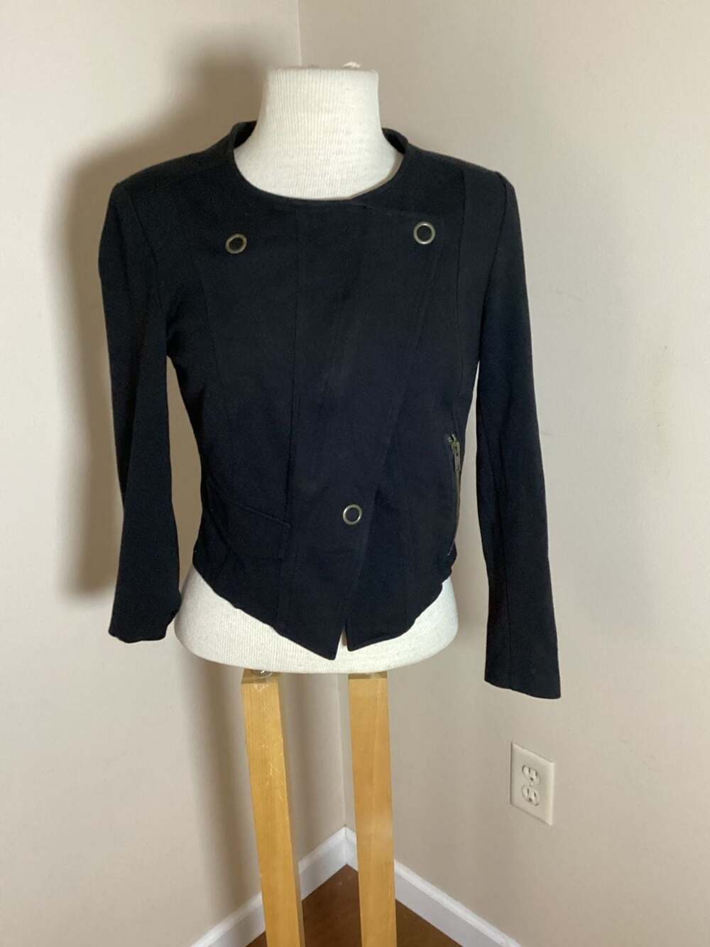 CAbi Black Moto Jacket Size M Asymmetrical Zip Ponte